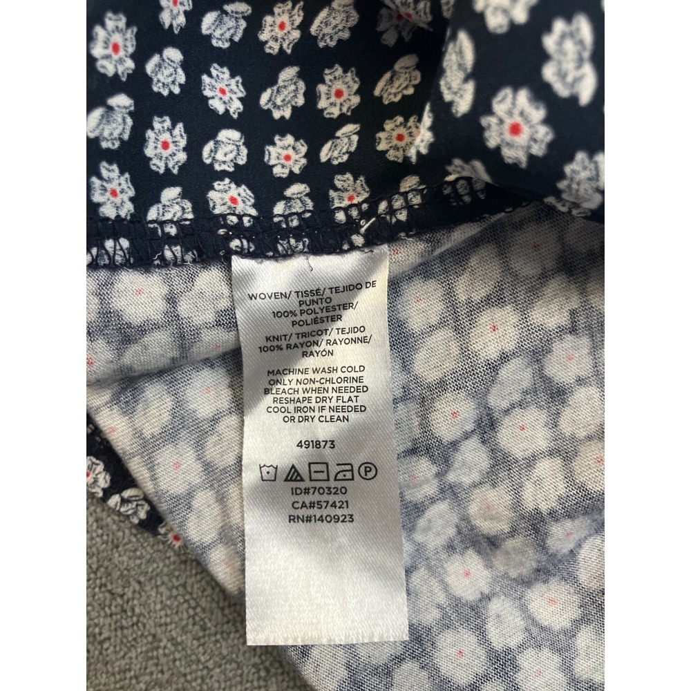 Loft Womens Medium Blue White Floral Knit Woven Tank Top Button Back Round Neck - Picture 7 of 13